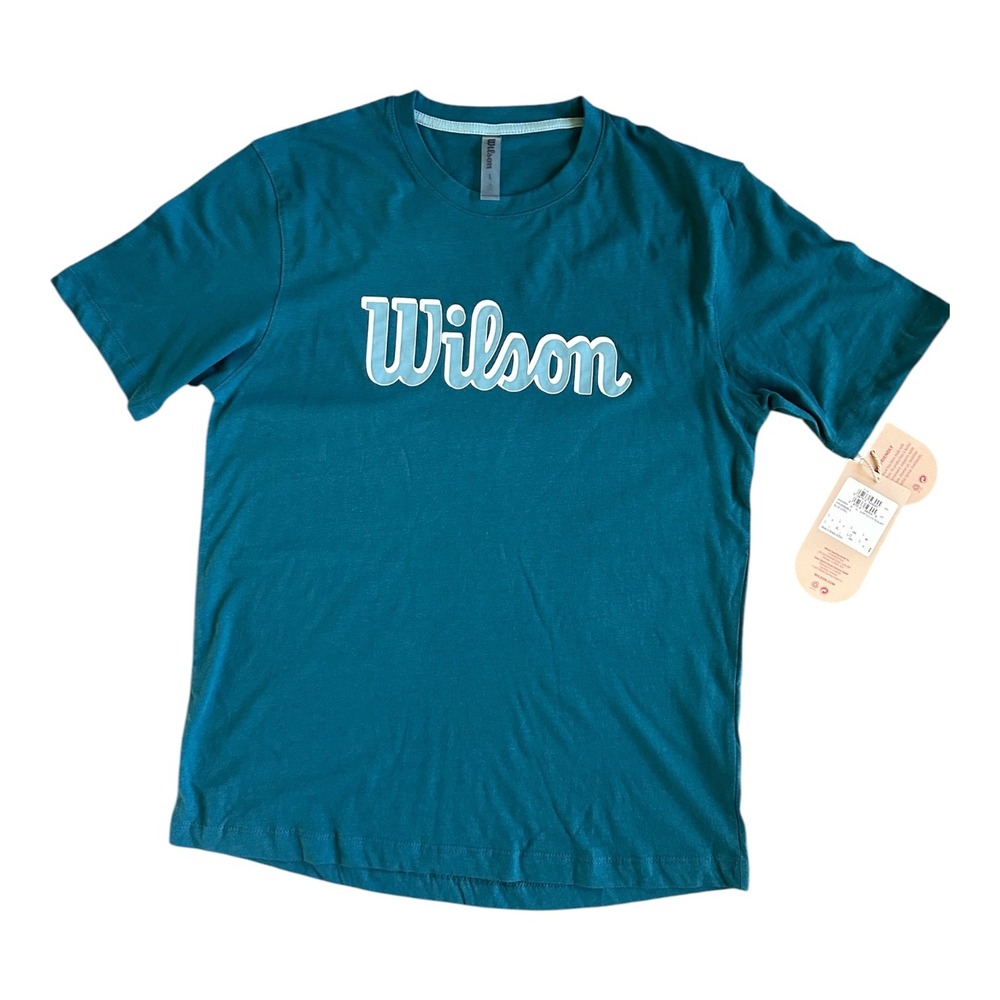Wilson Mens Script Eco Cotton Tee Blue Coral Organic Cotton Slim Fit T-Shirt L